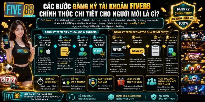 Five88 - Nhà Cái Uy Tín Số #1 Cá Độ Bóng Đá - Hợp Pháp Các Bước Đăng Ký Tài Khoản FIVE88 Chính Thức Chi Tiết Cho Người Mới Là Gì?