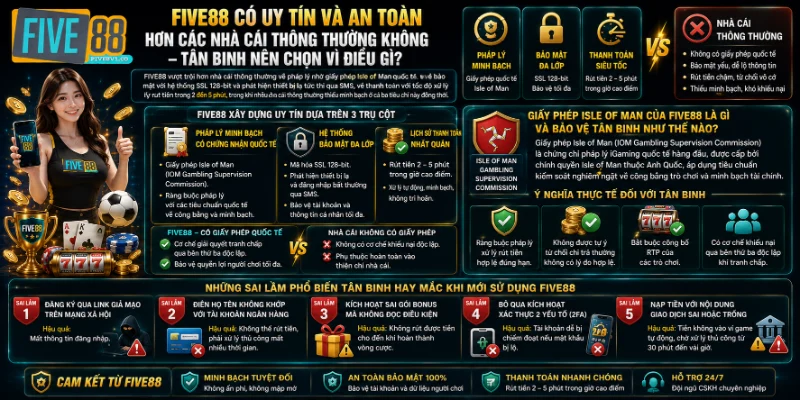 Five88 - Nhà Cái Uy Tín Số #1 Cá Độ Bóng Đá - Hợp Pháp FIVE88 Có Uy Tín Và An Toàn Hơn Các Nhà Cái Thông Thường Không - Tân Binh Nên Chọn Vì Điều Gì?