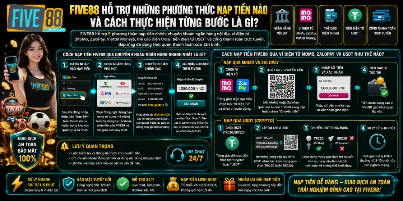 Five88 - Nhà Cái Uy Tín Số #1 Cá Độ Bóng Đá - Hợp Pháp FIVE88 Hỗ Trợ Những Phương Thức Nạp Tiền Nào Và Cách Thực Hiện Từng Bước Là Gì?
